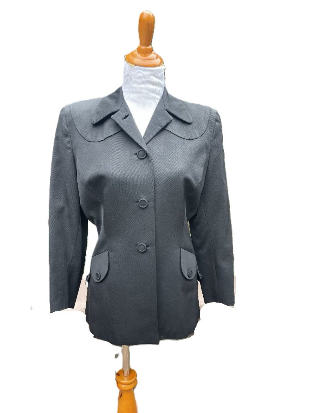 1940s Wool Gaberdine Jacket-Black, Small